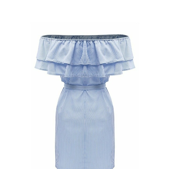 LITZY Off Shoulder Ruffle Top Chambray Dress - Picture 2 of 5